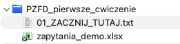 Folder ćwiczeniowy z dwoma plikami: instrukcją i arkuszem zapytania_demo.xlsx